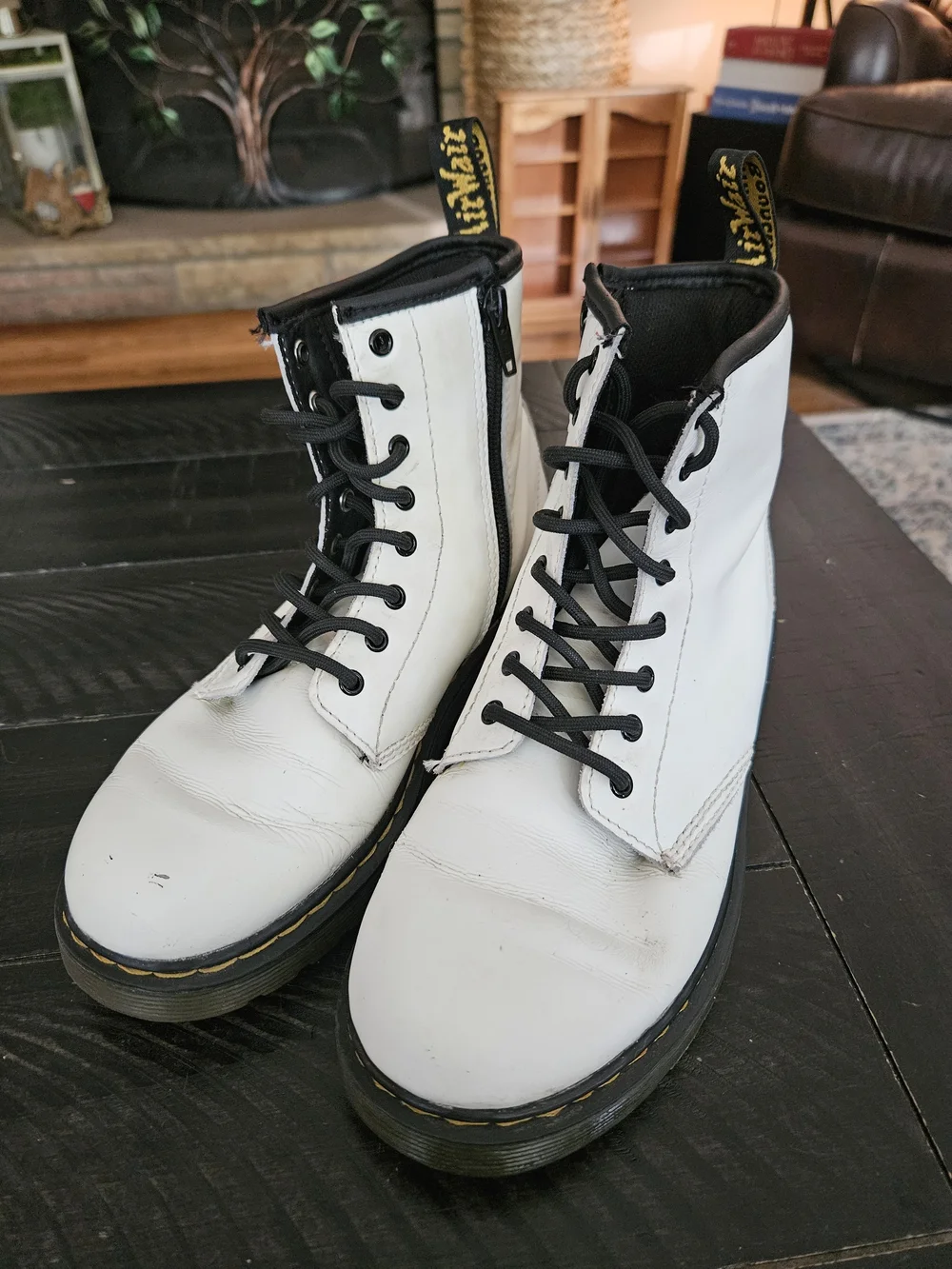 Dr. Martens White Leather Lace-Up Boot with Black Trim